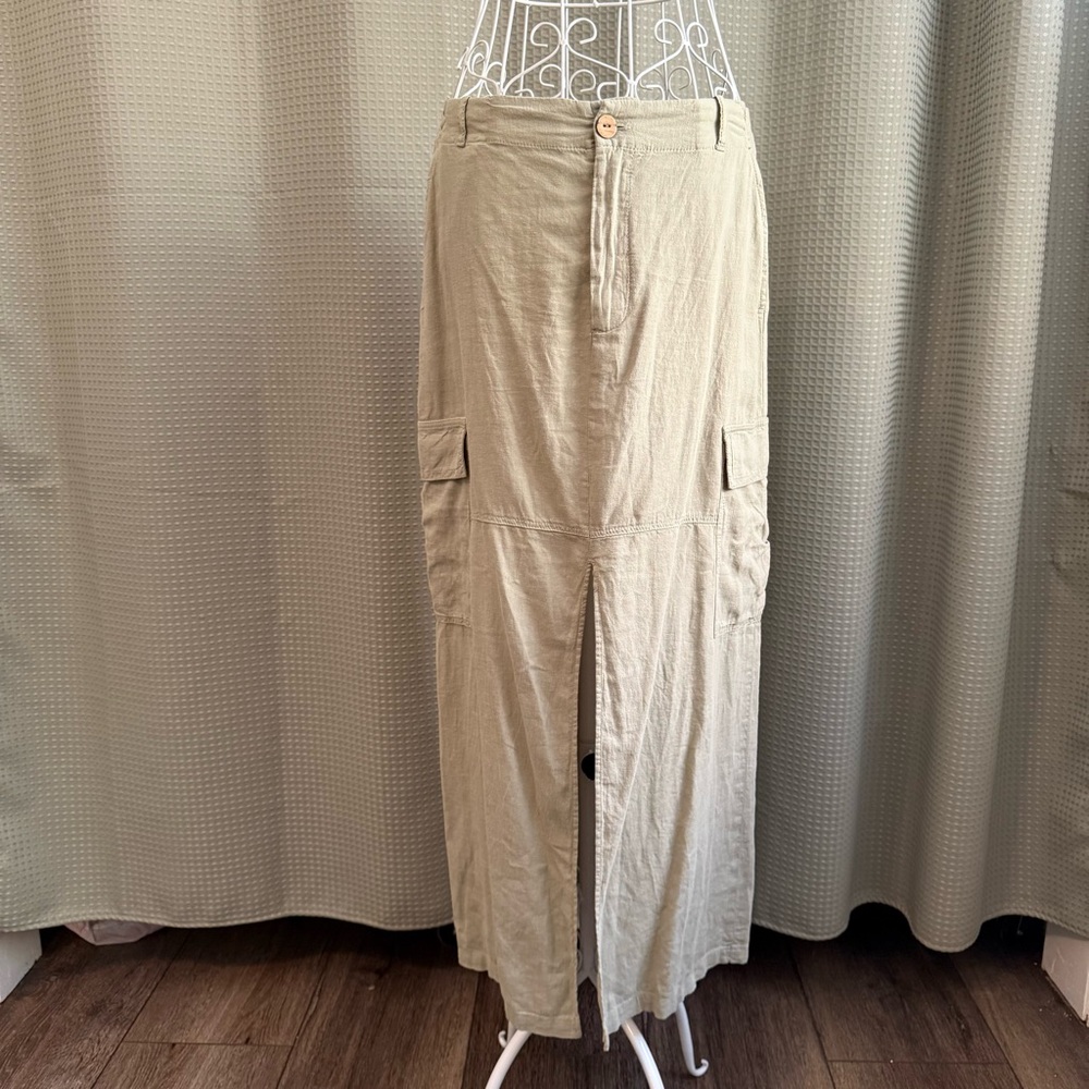 Zara Light Olive Cargo Maxi Skirt Resort Style